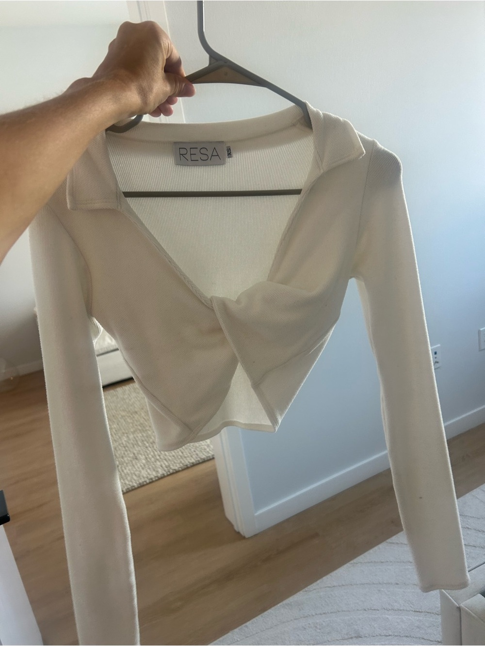RESA Cream Twist-Front Long-Sleeve Crop Top